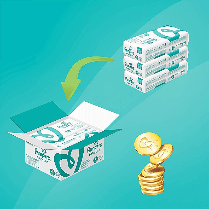 Pampers Baby-Dry Size 4+ Air Channels for Breathable Dryness Overnight 10-15 kg 152 Nappies Monthly Pack
