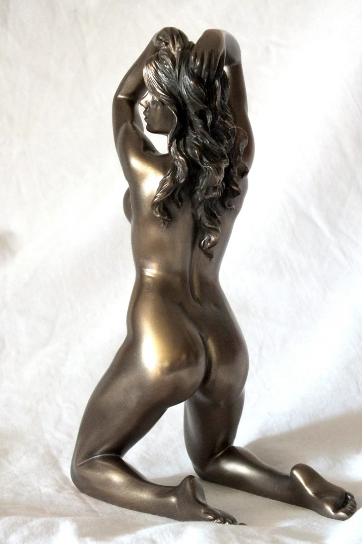 Figurine Nude Woman Kneeling Harmony arms Head Bronzed Sculpture by Veronese