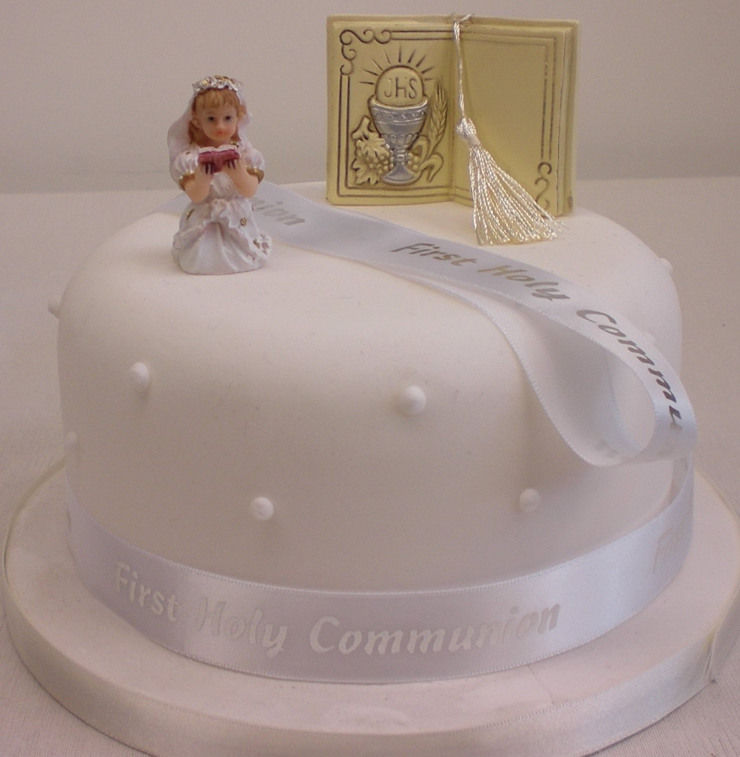 Cake Decoration First Holy Communion Girl Bible And Ribbonsilver