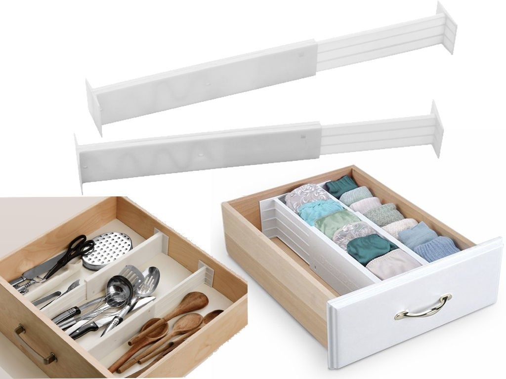 Set Of 2 White Spring Loaded Expandable Drawer Dividers For