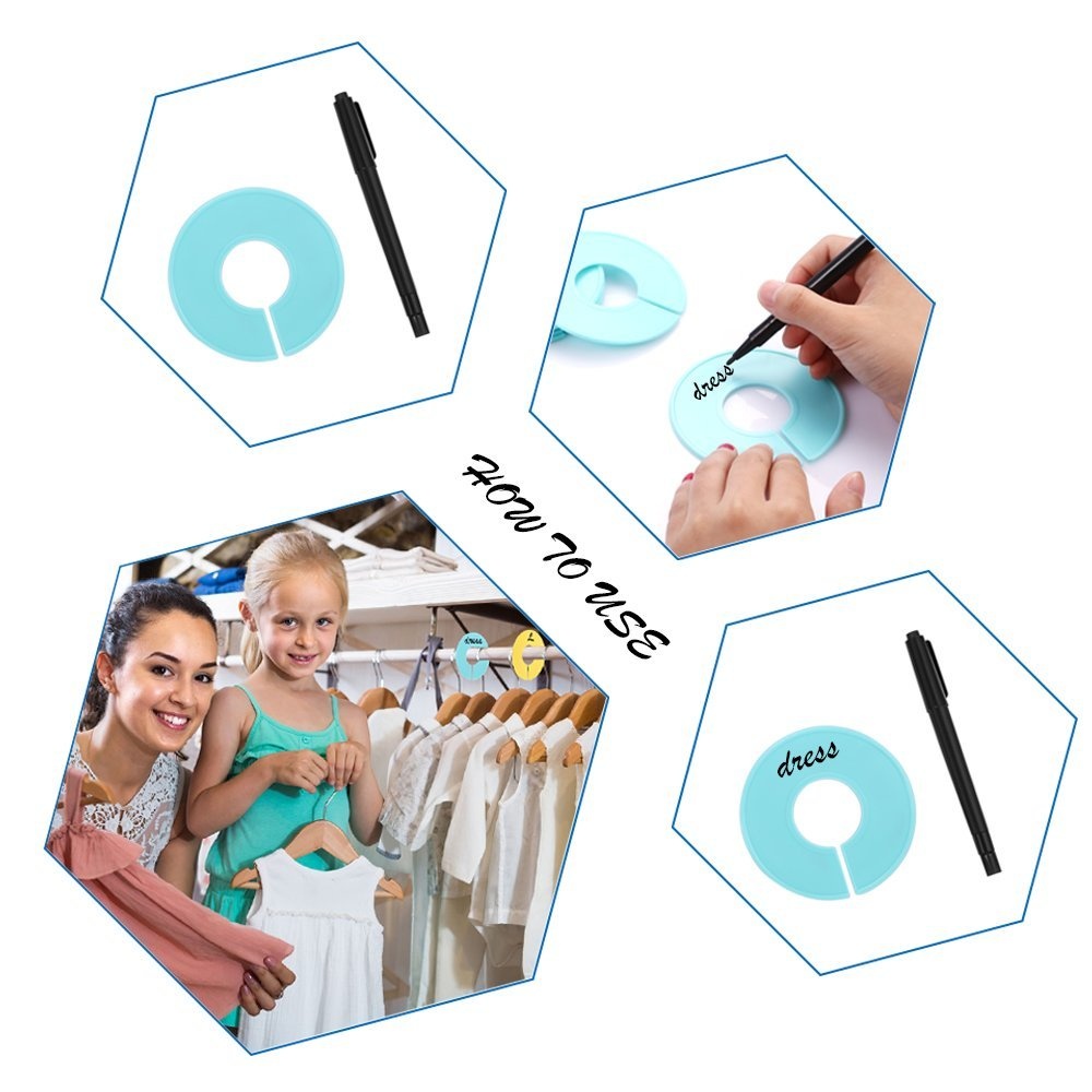 Size Series XXS to XXXL and Blank with Marker Pen Caydo 64 Pieces 8 Colors Clothing Size Dividers Round Hangers Closet Dividers
