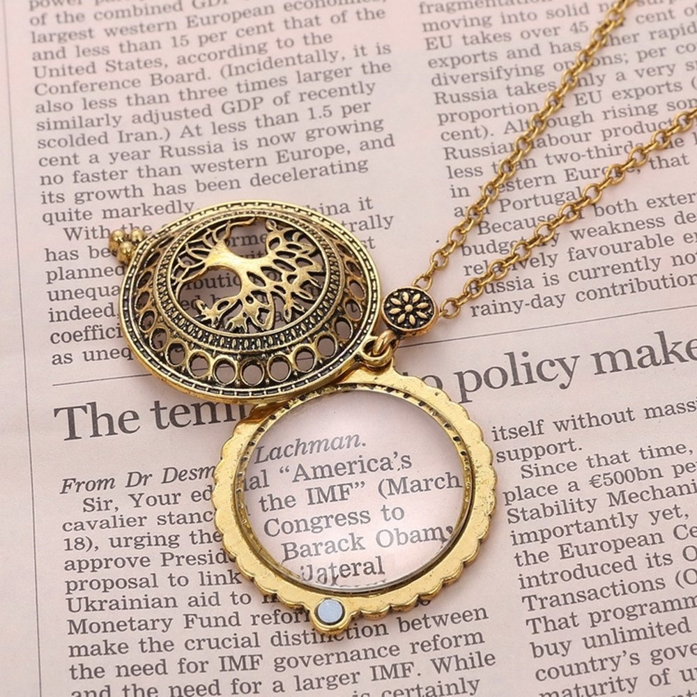 Gold Finished KOKOPELLI Design 5X Magnifying Glass Pendant Chain Necklace