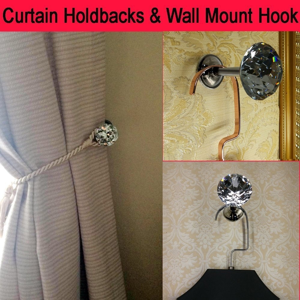 Sumnacon 4pcs Glass Crystal Curtain Holder 4cm Dia Wall Mounted