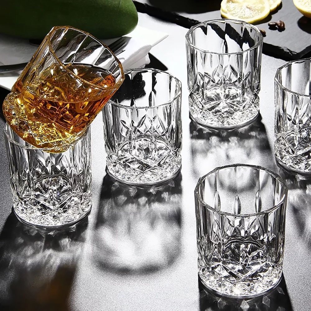 Lead-free Crystal Whiskey Glasses Double Old Fashioned Glasses Set of 6 Scotch Glasses Liquor Bourbon Tumblers for Scotch Whisky Drinking 7oz Glasses Ultra-Clarity Glass Drinkware G210CR