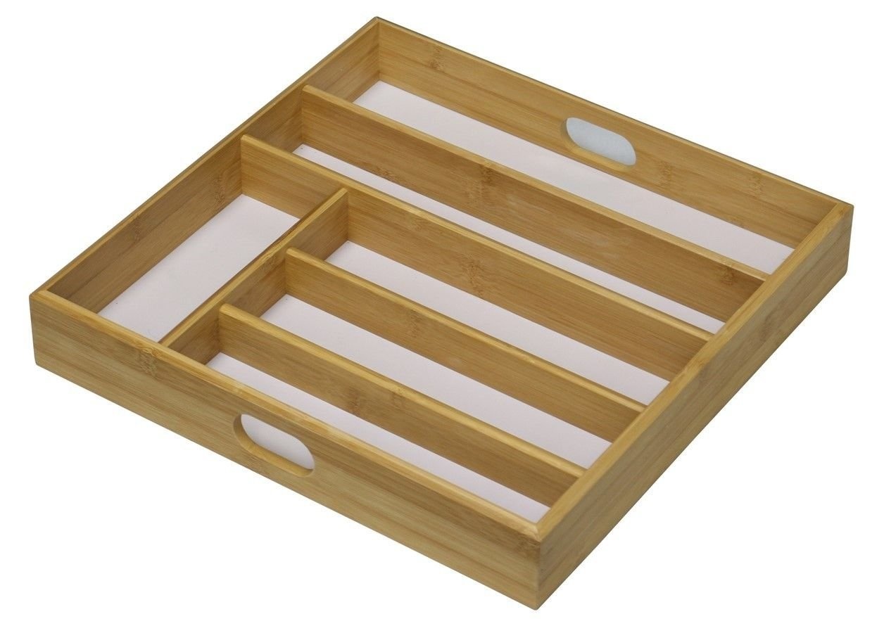 Wooden Cutlery Tray Drawer Organiser Rack 6 Section White Base 38