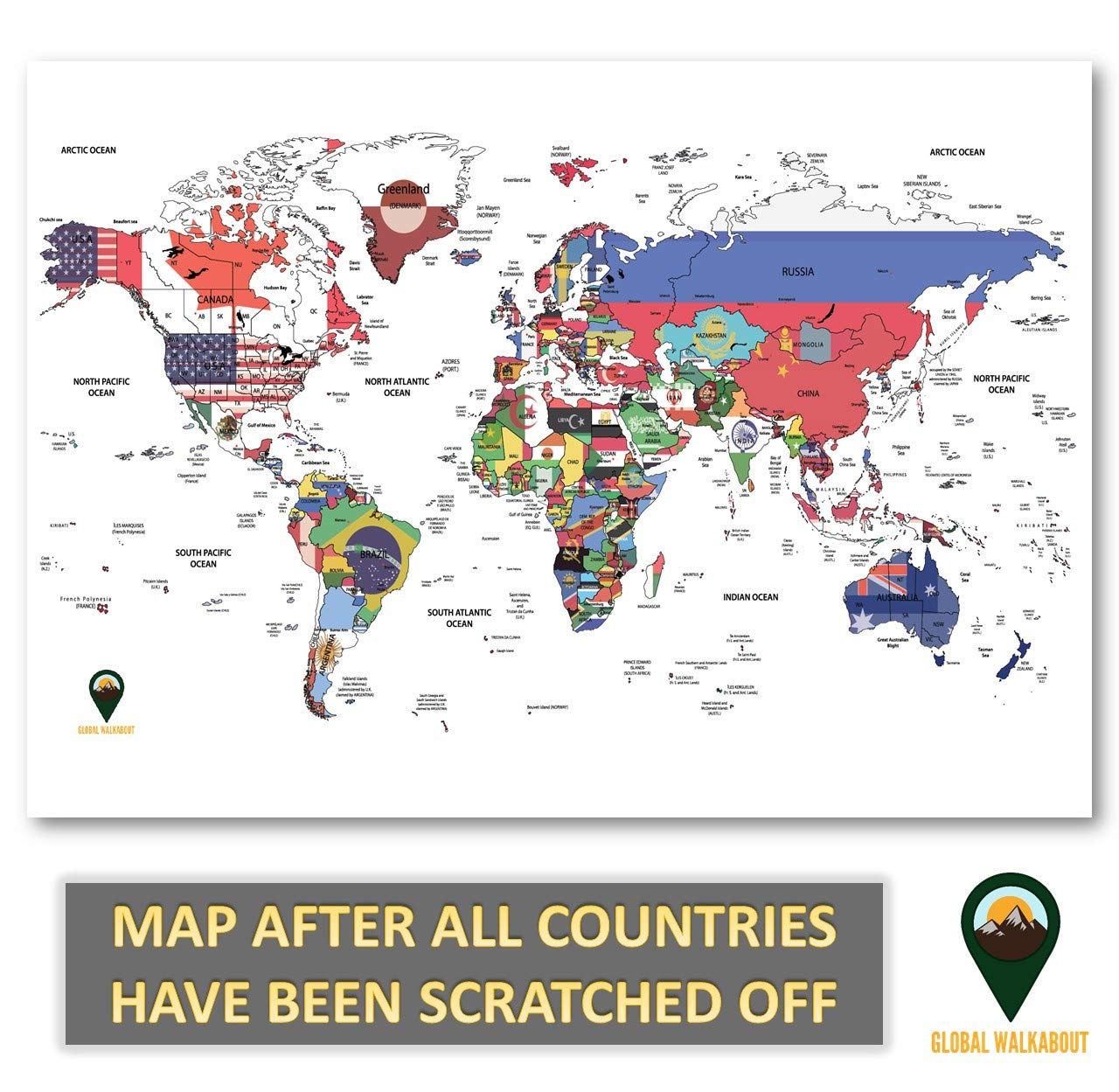 Deluxe Travel Size Map Global Walkabout Scratch Off Map with Flags background