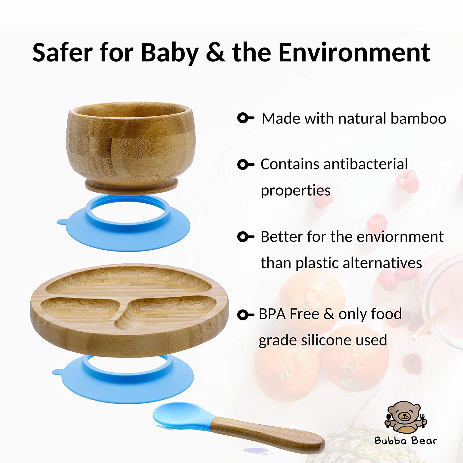 Tiny Chipmunk Baby Bamboo Bowl /& Spoon Set With Suction Choice of Colour