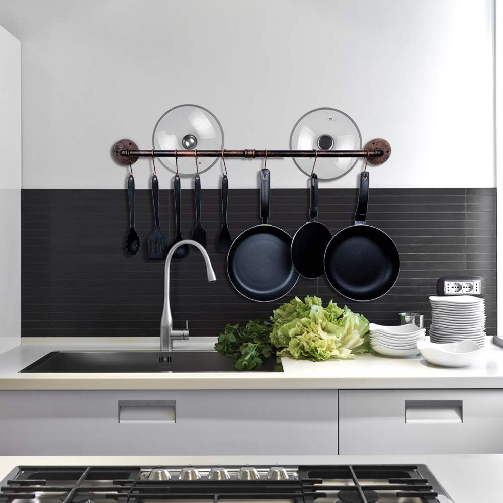 Food Kitchen Storage Equipment Oropy Wall Mount Pot Pan Bar Rack Irony Industrial Hanging Rail Kitchen Hanger Storage Holder