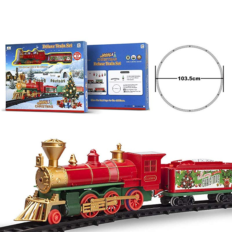 Fenfa Deluxe Train Set With Lights And Sounds 100cm Diameter Round Shape Railway Tracks For Under The Christmas Tree Electronic Toys For Boys And Girls Battery Operated Toys Gift For Kids 1600a 7c
