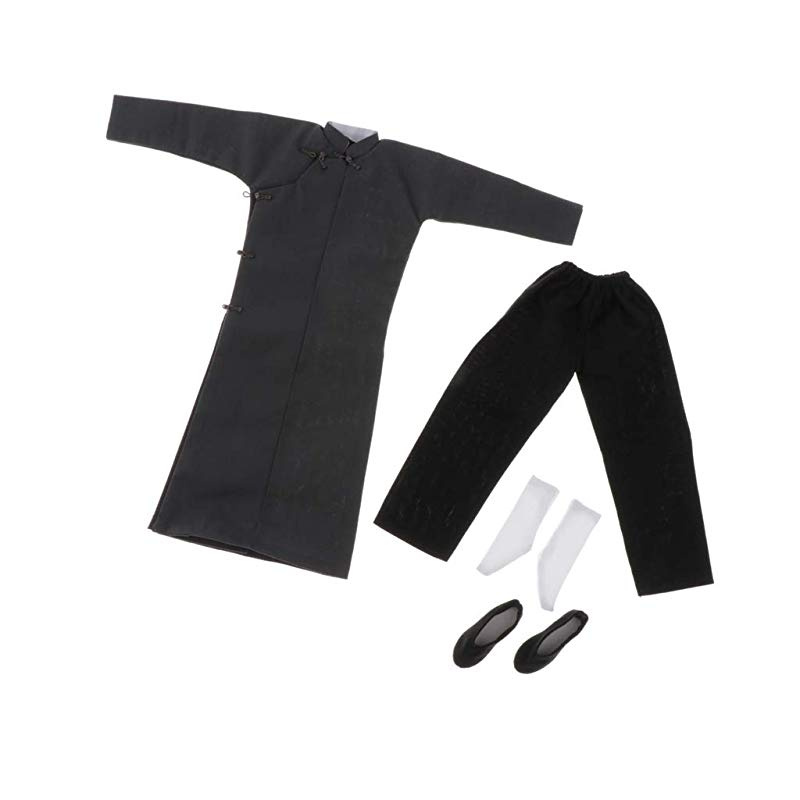 1//6 Bruce Lee Gray Color Chinese Style Kung Fu Robe Costume Set SHIP FROM USA