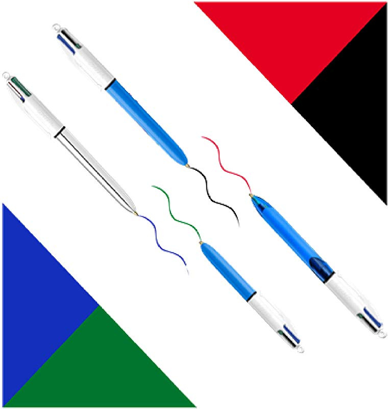 1.0 mm BIC 4 Colours Assorted Ballpoint Pens Medium Point Lot of 6 pens