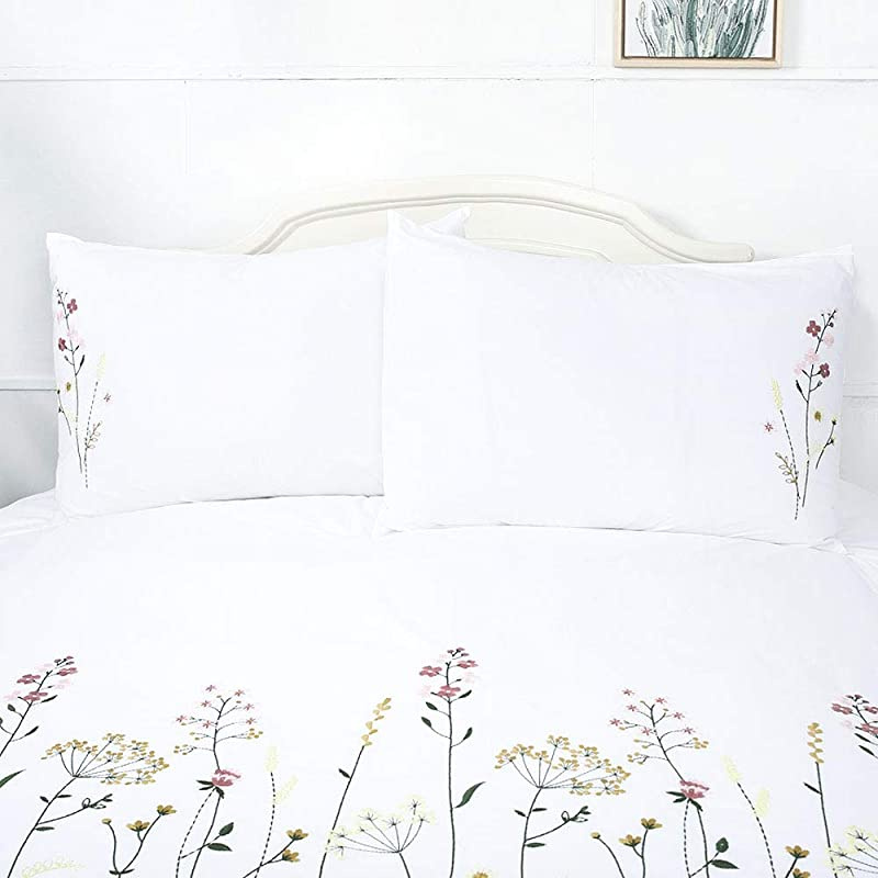 Flower Duvet Cover Set Queen White Floral Pink Flowered Elegant Cotton 100% Spring Pretty Botanical Country Textured Wildflower Embroidered 90x90 Garden Branches Girls Cottage 3PC Zip Bedding Set Flower Duvet Cover Set Queen White Floral Pink Flowered Elegant Cotton 100% Spring Pretty Botanical Country Textured Wildflower Embroidered 90x90 Garden Branches Girls Cottage 3PC Zip Bedding Set