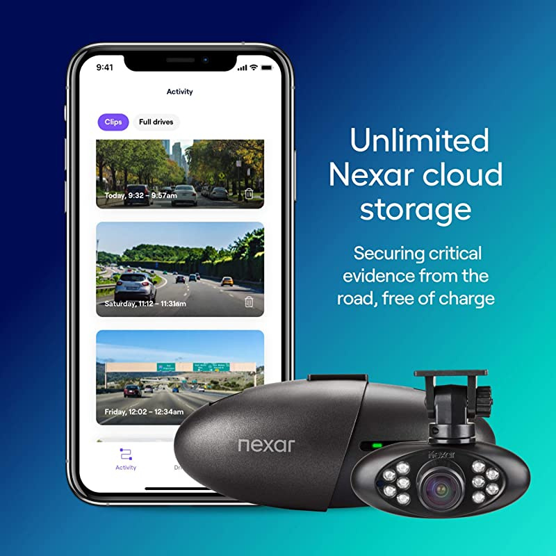 WiFi SD Card and Unlimited Cloud Storage Nexar Pro Dual Dash Cam for Uber /& Lyft Drivers Road /& Interior Recording